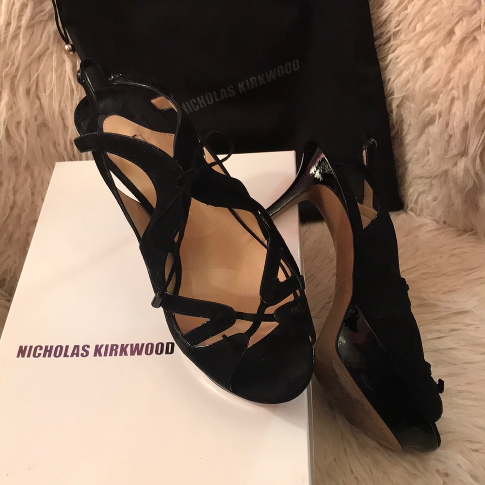 Nichols Kirkwood platform black suede heels